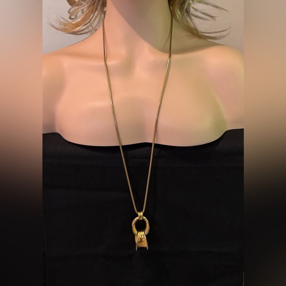 Vintage Monet Gold-Tone Pendant Necklace - Sculptural Statement Piece - Picture 1 of 10